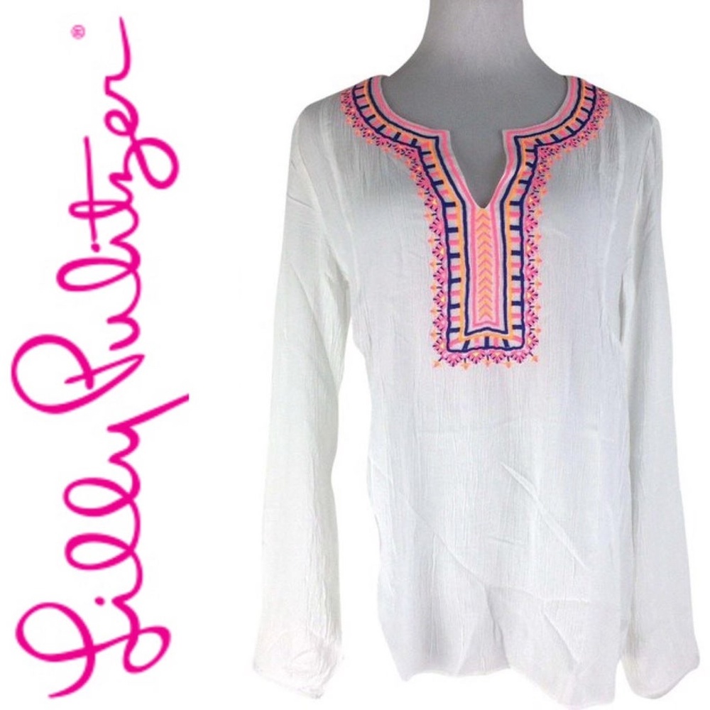 Lilly Pulitzer Dahle Tunic Embroidered Top in Resort White